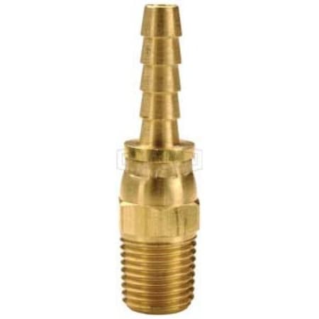 Standard Hose-to-Pipe Fitting, 1/4 X 1/8 In Nominal, Barb X Male NPTF Swivel End Style, Brass, Domes